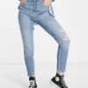 Abercrombie & Fitch Curve Love High Rise Distressed Ankle Grazer Skinny Jeans In Mid Wash Blue For Women Navy -Abercro Clothing Shop 201358721 1 navy