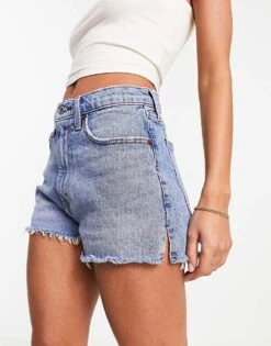 Abercrombie & Fitch Curve Love High Rise Mom Denim Shorts In Mid Blue Wash For Women -Abercro Clothing Shop 204603670 1 midblue 1