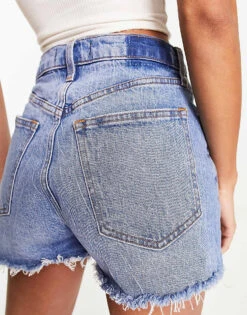 Abercrombie & Fitch Curve Love High Rise Mom Denim Shorts In Mid Blue Wash For Women -Abercro Clothing Shop 204603670 4