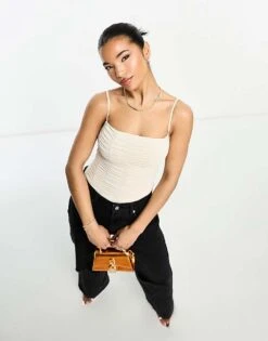 Abercrombie & Fitch Cami Ruched Bodysuit In Stone For Women