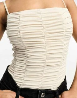 Abercrombie & Fitch Cami Ruched Bodysuit In Stone For Women -Abercro Clothing Shop 204907771 3