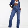 Abercrombie & Fitch Curve Love 90s Straight Fit Jean In Dark Blue With Thigh Slash For Women -Abercro Clothing Shop 204907932 1 darkblue