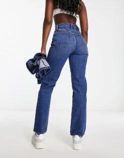 Abercrombie & Fitch Curve Love 90s Straight Fit Jean In Dark Blue With Thigh Slash For Women -Abercro Clothing Shop 204907932 4