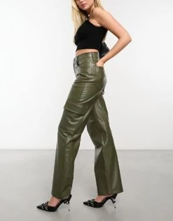 Abercrombie & Fitch Curve Love 90s Relaxed Faux Leather Cargo Trousers In Green For Women