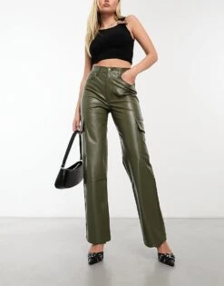 Abercrombie & Fitch Curve Love 90s Relaxed Faux Leather Cargo Trousers In Green For Women -Abercro Clothing Shop 205588128 4