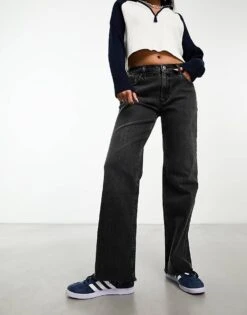 Abercrombie & Fitch Low Rise Baggy Jeans With Raw Hem In Black For Women Black Clean -Abercro Clothing Shop 205588140 5