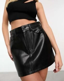 Abercrombie & Fitch 5 Pocket Faux Leather Mini Skirt In Black For Women Black Beauty
