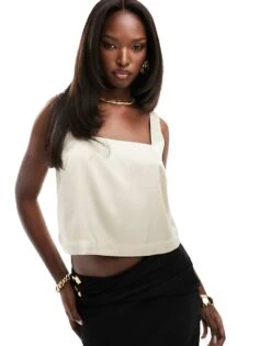 Abercrombie & Fitch Satin Square Neck Top In White For Women White Satin -Abercro Clothing Shop 205748381 1 whitesatin 1