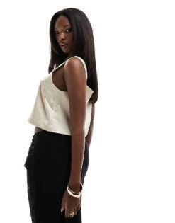 Abercrombie & Fitch Satin Square Neck Top In White For Women White Satin -Abercro Clothing Shop 205748381 4