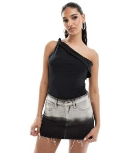 Abercrombie & Fitch One Shoulder Twist Bodysuit In Black For Women Black Beauty