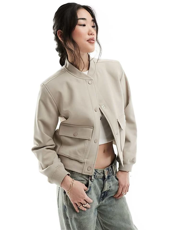 Abercrombie & Fitch Short Bomber Jacket In Taupe For Women Beige 2 Abercrombie & Fitch Short Bomber Jacket In Taupe For Women Beige