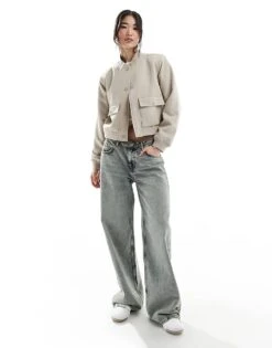 Abercrombie & Fitch Short Bomber Jacket In Taupe For Women Beige 8 Abercrombie & Fitch Short Bomber Jacket In Taupe For Women Beige -Abercro Clothing Shop 206132082 3