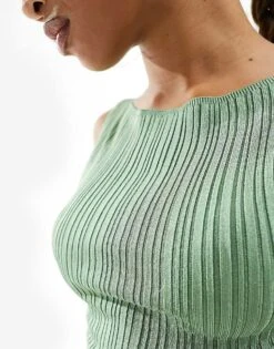 Abercrombie & Fitch Glossy Slash Neck Bodysuit In Green For Women -Abercro Clothing Shop 206329829 3