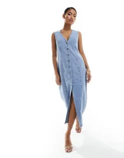 Abercrombie & Fitch Button Through Denim Midi Dress In Blue For Women Indigo -Abercro Clothing Shop 206329852 1 indigo 1