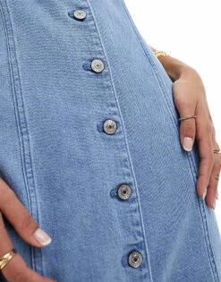 Abercrombie & Fitch Button Through Denim Midi Dress In Blue For Women Indigo -Abercro Clothing Shop 206329852 4