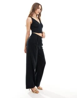 Abercrombie & Fitch Sloane Linen Blend High Wasited Trouser Co-ord In Black For Women Black Beauty -Abercro Clothing Shop 206329918 1 blackbeauty 1