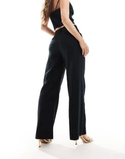 Abercrombie & Fitch Sloane Linen Blend High Wasited Trouser Co-ord In Black For Women Black Beauty -Abercro Clothing Shop 206329918 3