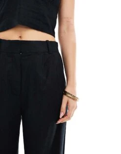 Abercrombie & Fitch Sloane Linen Blend High Wasited Trouser Co-ord In Black For Women Black Beauty -Abercro Clothing Shop 206329918 4