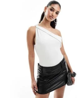 Abercrombie & Fitch One Shoulder Twist Bodysuit In White For Women Brilliant White -Abercro Clothing Shop 206330014 1 brilliantwhite 1