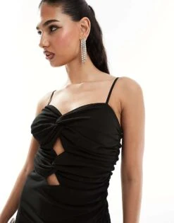 Abercrombie & Fitch Strapless Cut Out Midi Dress With Ruching In Black For Women -Abercro Clothing Shop 206330122 3