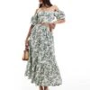 Abercrombie & Fitch Co-ord Linen Blend Tiered Maxi Skirt In Green Floral Print For Women Green Toile