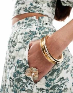 Abercrombie & Fitch Co-ord Linen Blend Tiered Maxi Skirt In Green Floral Print For Women Green Toile -Abercro Clothing Shop 206330160 5