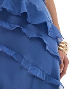 Abercrombie & Fitch Ruffle Maxi Dress With Side Slit In Blue For Women -Abercro Clothing Shop 206330244 4