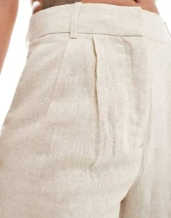 Abercrombie & Fitch Sloane Linen Blend High Waisted Trouser In Beige For Women -Abercro Clothing Shop 206330245 3