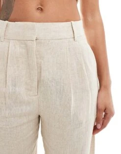 Abercrombie & Fitch Sloane Linen Blend High Waisted Trouser In Beige For Women -Abercro Clothing Shop 206330245 4