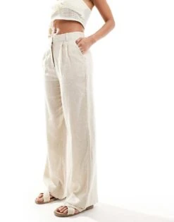 Abercrombie & Fitch Sloane Linen Blend High Waisted Trouser In Beige For Women -Abercro Clothing Shop 206330245 5