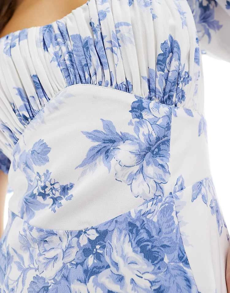 Abercrombie & Fitch Puff Sleeve Ruched Bodice Midi Dress In Blue Floral For Women 3 Abercrombie & Fitch Puff Sleeve Ruched Bodice Midi Dress In Blue Floral For Women - Image 2