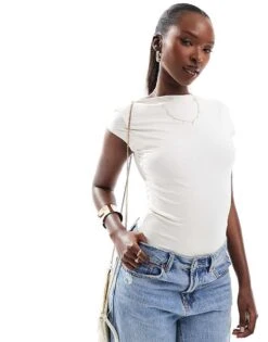 Abercrombie & Fitch Square Neck Bodysuit In Cream With Low Back For Women -Abercro Clothing Shop 206330301 1 cream 1