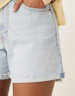 Abercrombie & Fitch Curve Love Dad Fit Denim Short In Light Blue For Women Light Wash -Abercro Clothing Shop 206330365 4