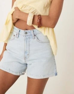 Abercrombie & Fitch Curve Love Dad Fit Denim Short In Light Blue For Women Light Wash -Abercro Clothing Shop 206330365 5