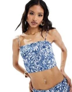 Abercrombie & Fitch Abercrombie And Fitch Co-ord Printed Top In Blue And White All Over Pirnt For Women Blue Floral -Abercro Clothing Shop 206330404 1 bluefloral 1