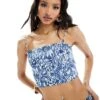 Abercrombie & Fitch Abercrombie And Fitch Co-ord Printed Top In Blue And White All Over Pirnt For Women Blue Floral