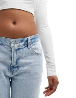 Abercrombie & Fitch Low Rise Baggy Fit Jean With Knee Rips In Light Blue For Women Light Destroy -Abercro Clothing Shop 206330494 3