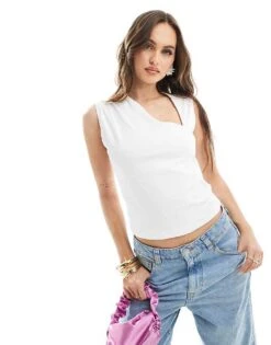 Abercrombie & Fitch Draped Asymetric Neckline Top In White For Women Birlliant White