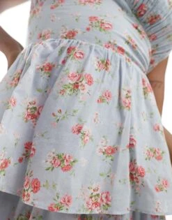 Abercrombie & Fitch Tiered Maxi Dress With Lace Up Back In Blue Floral For Women -Abercro Clothing Shop 206330646 4