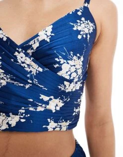 Abercrombie & Fitch Co-ord Pleated Satin Floral Print Top In Blue For Women Blue Floral -Abercro Clothing Shop 206330670 3