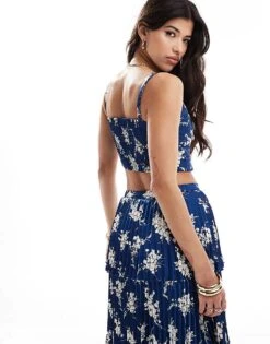 Abercrombie & Fitch Co-ord Pleated Satin Floral Print Top In Blue For Women Blue Floral -Abercro Clothing Shop 206330670 4