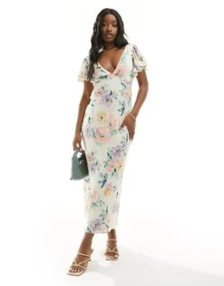 Abercrombie & Fitch Ruffle Sleeve Maxi Dress In White Floral Print For Women -Abercro Clothing Shop 206330692 1 whitefloral 1