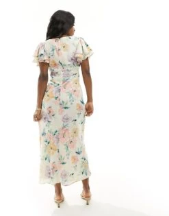 Abercrombie & Fitch Ruffle Sleeve Maxi Dress In White Floral Print For Women -Abercro Clothing Shop 206330692 3