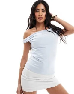 Abercrombie & Fitch Off The Shoulder Twist Top In Blue For Women Xenon Blue