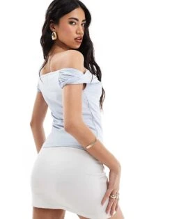 Abercrombie & Fitch Off The Shoulder Twist Top In Blue For Women Xenon Blue -Abercro Clothing Shop 206330733 4