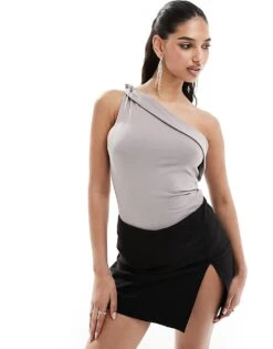 Abercrombie & Fitch One Shoulder Twist Bodysuit In Taupe For Women Taupe Grey -Abercro Clothing Shop 206330758 1 taupegrey 1