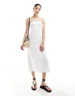 Abercrombie & Fitch Linen Blend Midi Strapless Dress With Scallop Edge In White For Women Brilliant White 11 Abercrombie & Fitch Linen Blend Midi Strapless Dress With Scallop Edge In White For Women Brilliant White -Abercro Clothing Shop 206575454 1 brilliantwhite 1