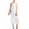 Abercrombie & Fitch Linen Blend Midi Strapless Dress With Scallop Edge In White For Women Brilliant White -Abercro Clothing Shop 206575454 1 brilliantwhite