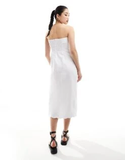 Abercrombie & Fitch Linen Blend Midi Strapless Dress With Scallop Edge In White For Women Brilliant White 8 Abercrombie & Fitch Linen Blend Midi Strapless Dress With Scallop Edge In White For Women Brilliant White -Abercro Clothing Shop 206575454 2