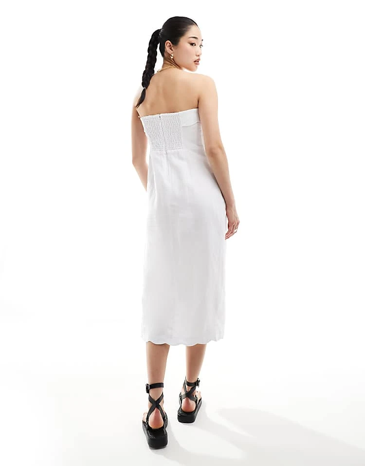 Abercrombie & Fitch Linen Blend Midi Strapless Dress With Scallop Edge In White For Women Brilliant White 4 Abercrombie & Fitch Linen Blend Midi Strapless Dress With Scallop Edge In White For Women Brilliant White - Image 2